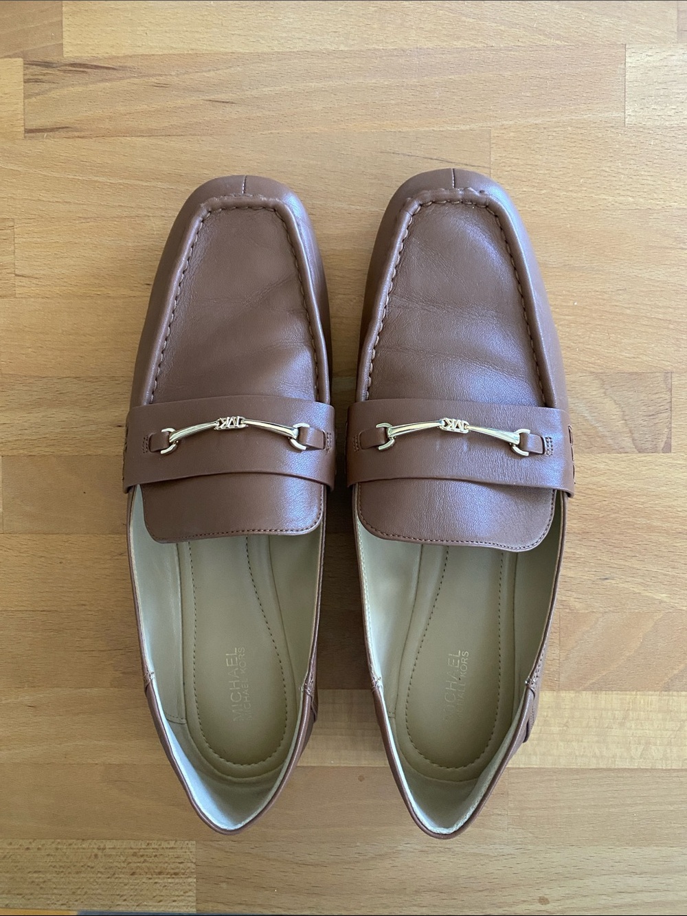Michael Kors Brown Leather Loafers with Gold Hardware